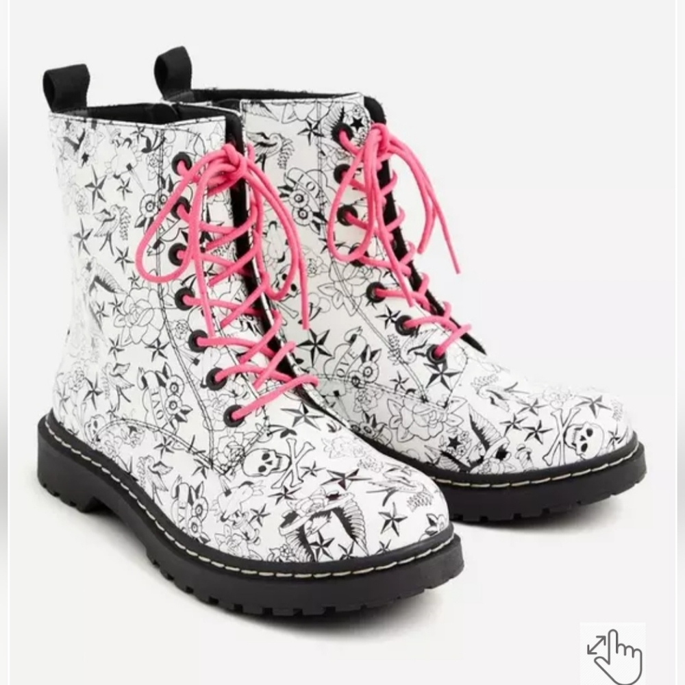 torrid White Graphic Combat Boots with Pink Laces